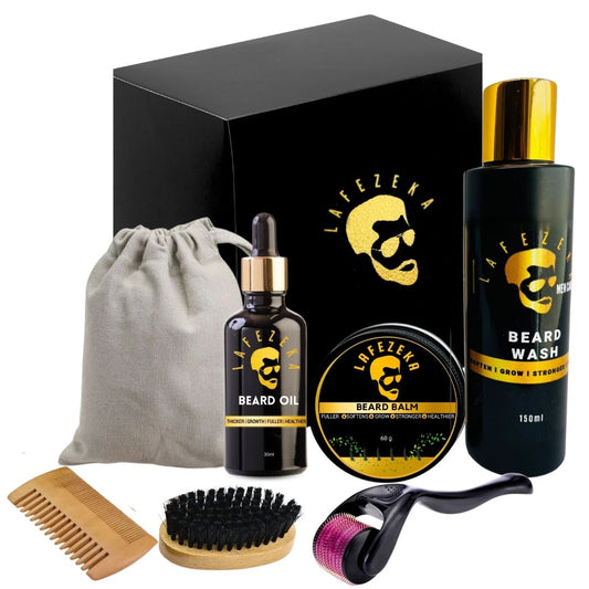 Lafezeka - Beard Growth Kit with Wood Brush & Comb For Men Gift Set